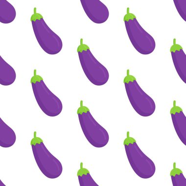 Sebze bahçesinden patlıcan örnekleri. Sebze bahçesindeki sonsuz sebze deseninin vektör çizimi. Sonbaharda hasat..