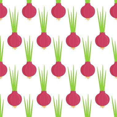   Sonbaharda hasat. Bitmeyen bir sebze bahçesinin vektör çizimi. Sebze bahçesindeki soğan deseni..