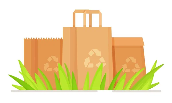 Eco Sacos Para Reciclagem Ilustração Vetorial Compras Loja Coleta Resíduos — Vetor de Stock