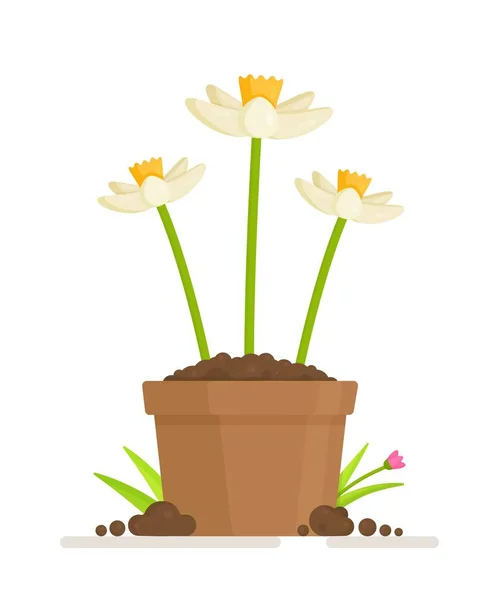 Векторная Иллюстрация Весеннего Цветка Вазе Растительная Икона Маленькие Саженцы Растений — стоковый вектор