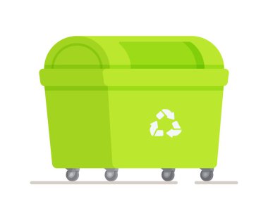 Çöp torbaları çöp kutusunun yanında duruyor. Yeşil çöp tenekesi. Çöp torbalarıyla dolu çöp kutusu..