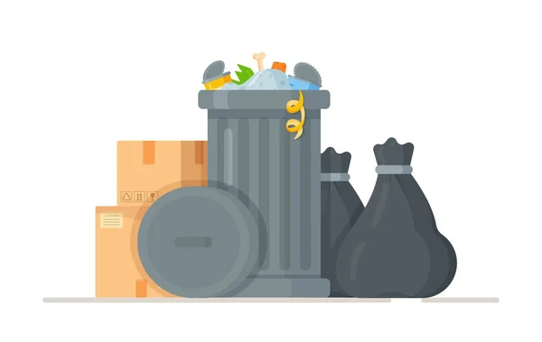 Vector Illustration Black Trash Bags Standing Trash Can Concept Garbage — ストックベクタ
