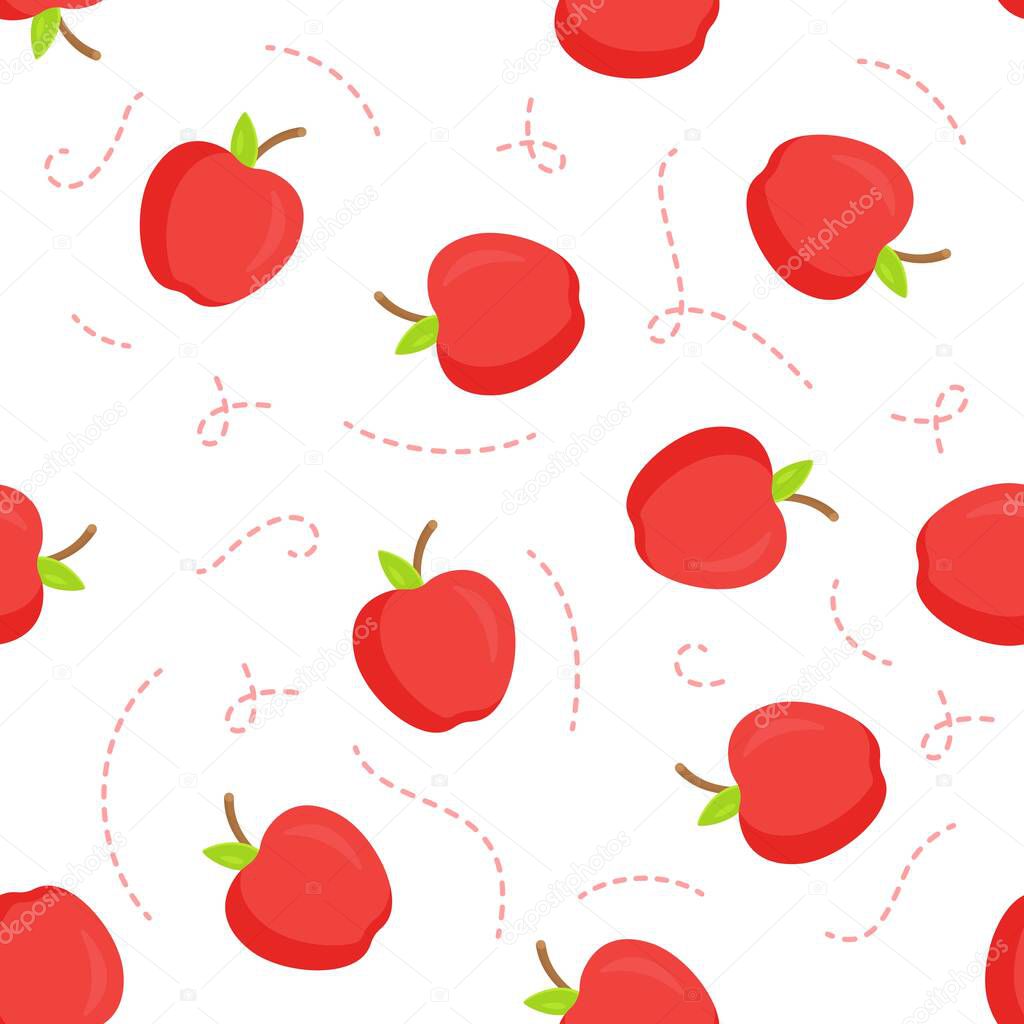 Vector illustration pattern of red beautiful apples. Seamless repeating pattern with abstract red apples on white background. juicy apple tree fruit, which is eaten fresh, serves as raw material in cooking and for making drinks.