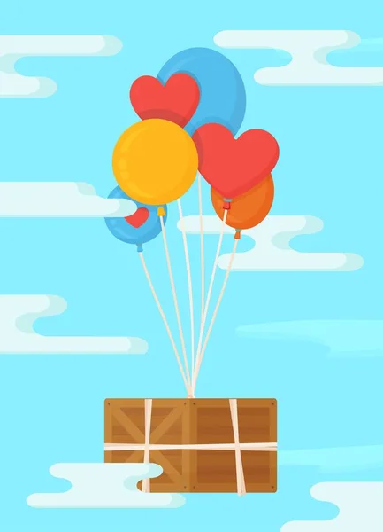 Εικονογράφηση Διανύσματος Ενός Απομονωμένου Κουτιού Που Πετάει Μπαλόνια Απομονωμένο Ιπτάμενο — Διανυσματικό Αρχείο