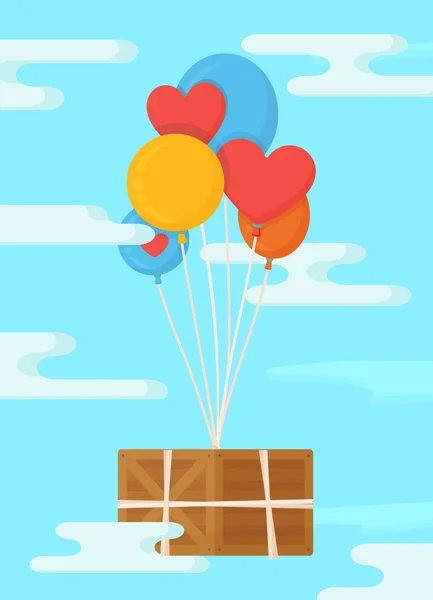 Ilustración Vectorial Una Caja Aislada Volando Sobre Globos Caja Voladora — Vector de stock