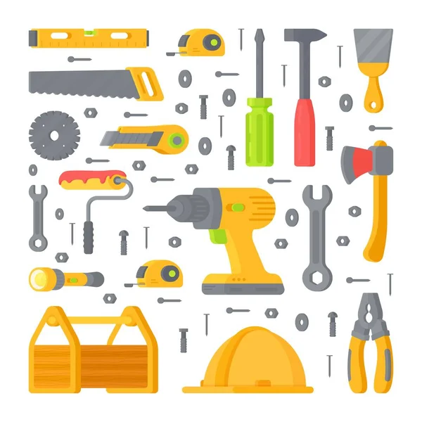 Vector Illustration Set Different Tools Appliances Repairs Tool Set Consisting — Stock Vector