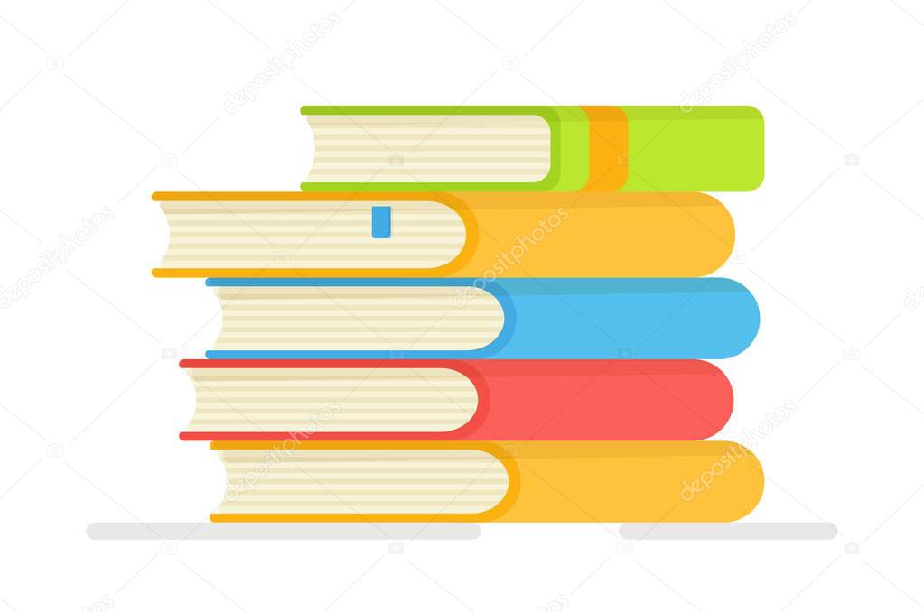 Vector illustration of an isolated stack of books on a white background. E-book, literature, encyclopedia. Template for bookstore advertising. Reading, education and knowledge. 