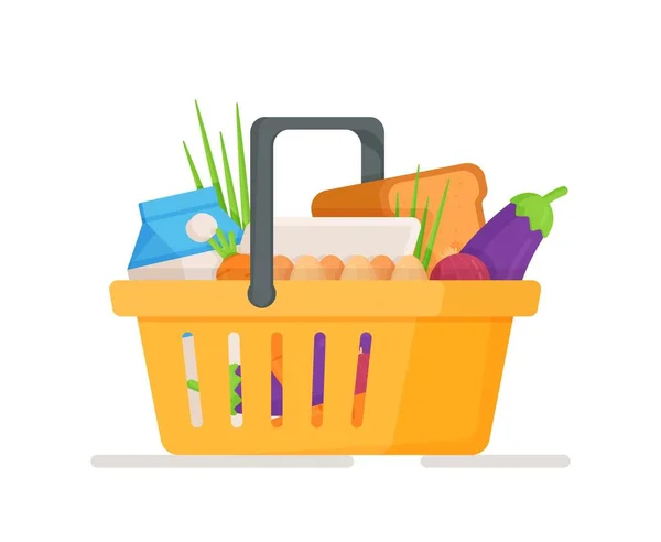 Shopping Supermarché Illustration Vectorielle Panier Provisions Panier Avec Légumes Légumes — Image vectorielle