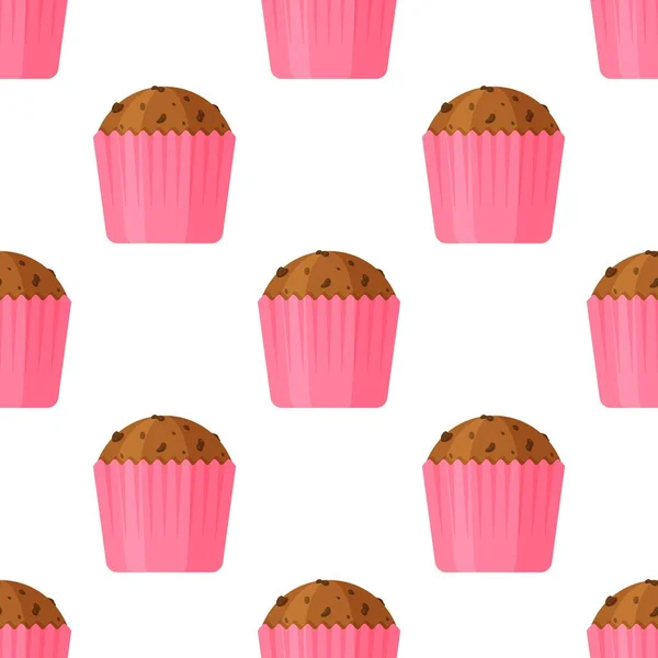 Illustration Vectorielle Motif Des Cupcakes Dans Des Tasses Roses Motif — Image vectorielle