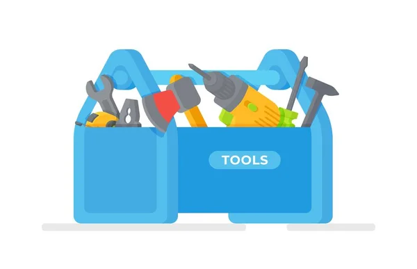 Construction Tools Vector Illustration Blue Tool Box Tool Box Hand — Stock Vector