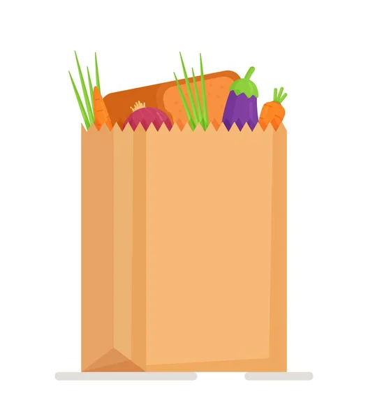 果物や野菜の入った紙袋のベクトルイラスト スーパーで買い物 新鮮で健康的な果物や野菜 — ストックベクタ