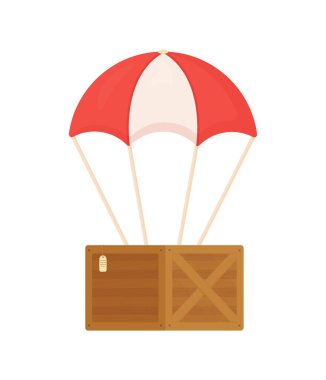 Beyaz arka planda izole edilmiş tahta kutu sineğinin vektör çizimi. Paraşüt askeri gücündeki kutu ikon vektör çizimi tasarımı. Hızlı nakliye paketleri.