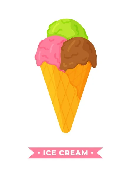 白い背景に孤立したアイスクリームのベクトルイラスト おいしいチョコレート ストロベリー アップルアイスクリーム — ストックベクタ