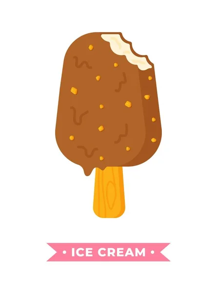 带有坚果的巧克力冰淇淋在白色背景上与题词隔离的向量图解 香草味的锥形冰淇淋 上面覆盖着巧克力冰淇淋 — 图库矢量图片