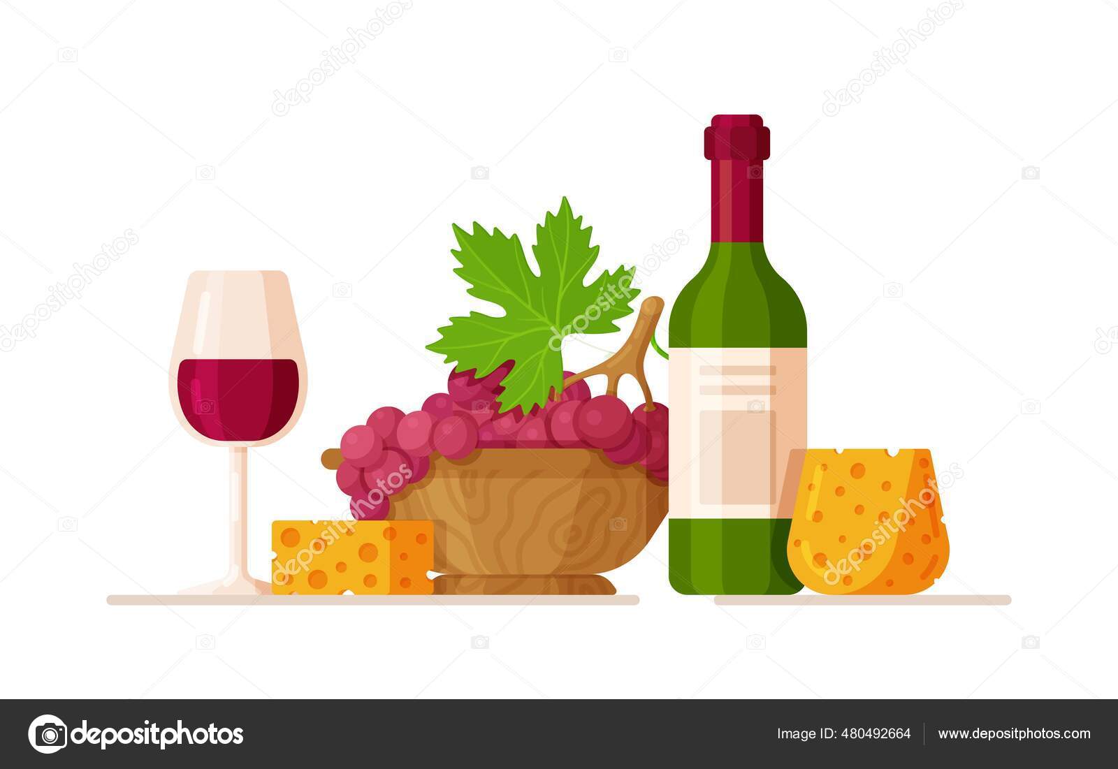 Botella Vino Con Copa Uvas Ilustración Vectorial Del Concepto Del Vector de  stock #480492664 de ©Sotisare, image size:1600x1101