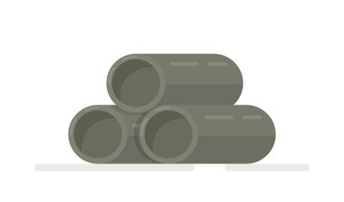 Beton boruların vektör çizimi. Beyaz arka planda bir yığın mat metal boru. Üç büyük boru..