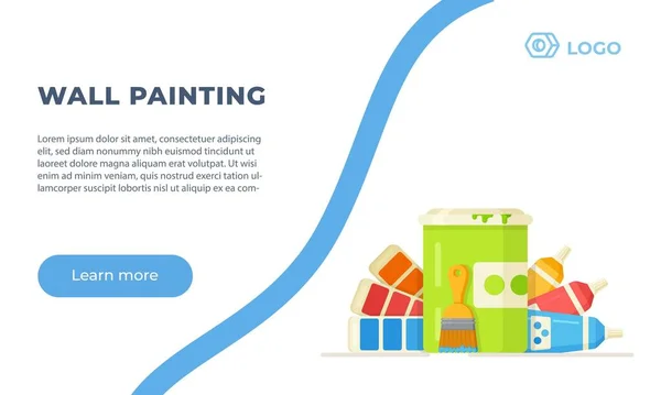 Ilustración Vectorial Pintura Mural Sitio Para Encargar Pinturas Paletas Rodillos — Vector de stock