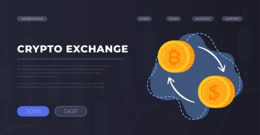 Şifreli döviz bayrağının vektör çizimi. Bitcoin 'i gerçek parayla takas etme fikri. Para aktarma veya çekme sitesi. 