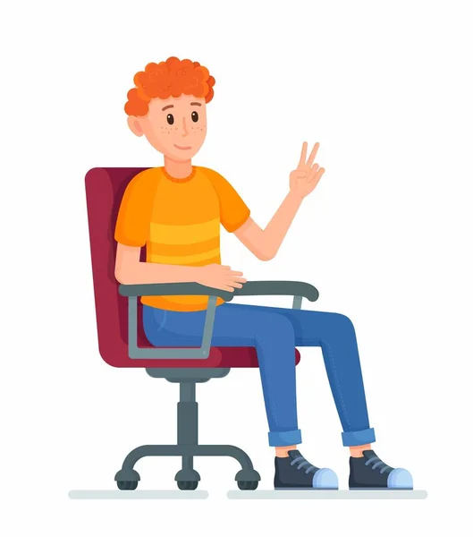 Ilustração Vetorial Personagem Sentado Uma Cadeira Escritório Jovem Processo Trabalho — Vetor de Stock