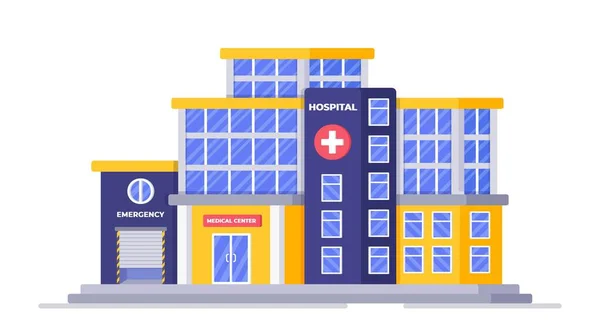 Ilustração Vetorial Hospital Internacional Grande Edifício Hospitalar Edifício Principal Cidade — Vetor de Stock