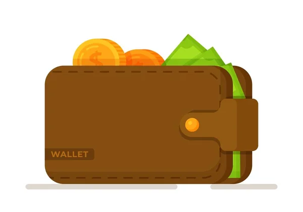 Ilustración Vectorial Bitcoin Una Billetera Cartera Marrón Con Dinero Papel — Vector de stock
