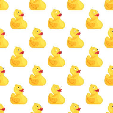 Vektör çizimi plastik ördek deseni. Sarı plastik ördekler soyut, pürüzsüz desenler. Çocuk tasarımı ile sonsuzluk deseni. 