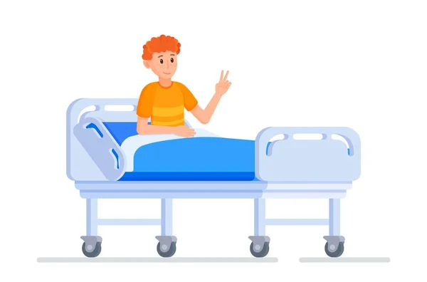 Vector Illustration Patient Lying Bed Isolated White Background Sick Person — Stock Vector