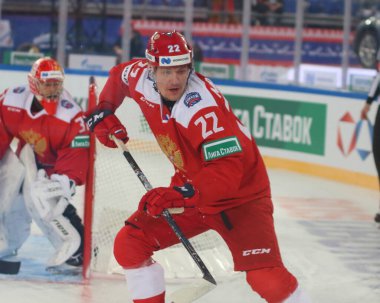 Rusya Federasyonu. Saint-Petersburg 'da. Gazprom arenası. Hokey mi? Kanal 1, Rusya-Finlandiya. Rusya milli takımının oyuncusu, hokey oyuncusu, Andy Mironov.