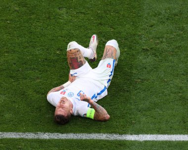 Saint Petersburg, Rusya - 18 Haziran 2021: Futbol. 2020 Avrupa Futbol Şampiyonası. İkinci raunt, E Grubu İsveç ve Slovakya. Milli Takım oyuncusu Milan Skrinjar