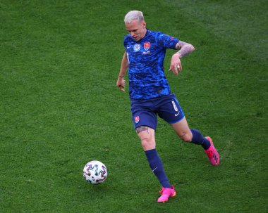 Saint Petersburg, Rusya - 14 Haziran 2021: Futbol. 2020 Avrupa Futbol Şampiyonası. Birinci raunt, E Grubu Polonya ve Slovakya. Ulusal Takım oyuncusu Ondrej Dud