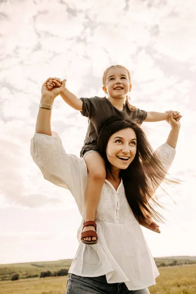 Beautiful Happy Mother Child Spending Time Together Nature — Stock Photo, Image