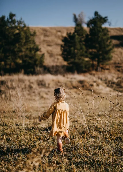 Чарівна Маленька Дівчинка Стильній Сукні Природі — стокове фото