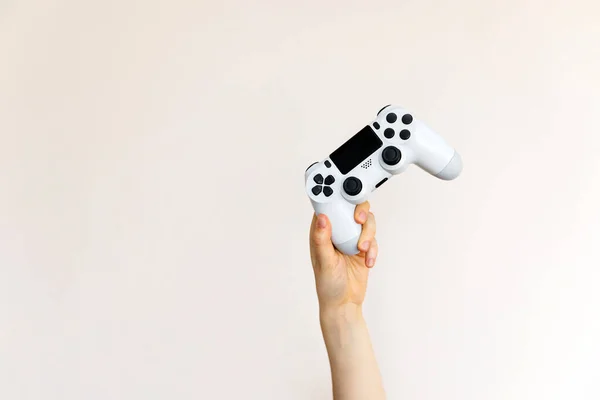 Joystick Videojuego Blanco Mano Sobre Fondo Limpio — Foto de Stock