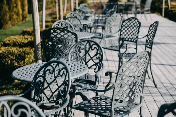 Vintage Chairs Tables Cafe Terrace — Fotografia de Stock