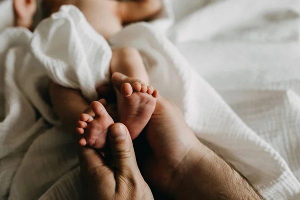 อเท าทารกแรกเก ดเล ในม อใหญ ของเขา — ภาพถ่ายสต็อก