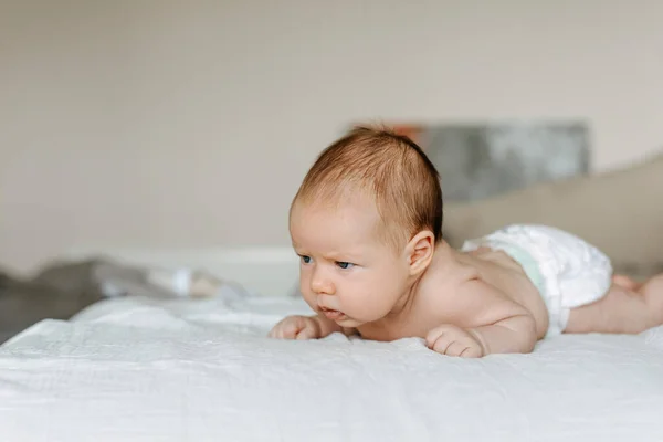 Δύο Μήνες Μωρό Κρατά Κεφάλι Ψηλά Προσπαθεί Συρθεί — Φωτογραφία Αρχείου