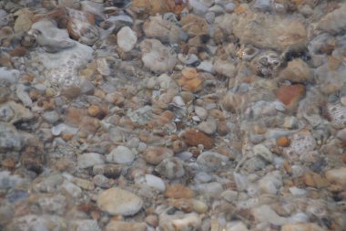 Kumsalda çakıl taşları ve deniz dalgaları, yaz tatilleri