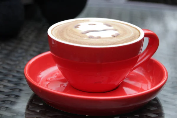 Panda Latte Art Red Cup — Stock Photo, Image