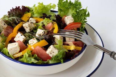 Akdeniz salatası, peynirli yeşil sebze, Fransız sosu.