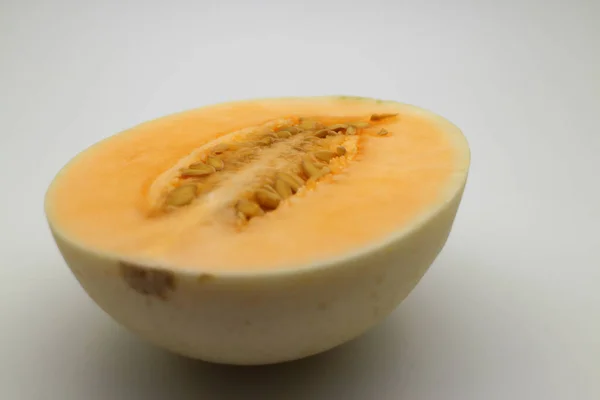 Närbild Melon Frukt Vit Bakgrund — Stockfoto