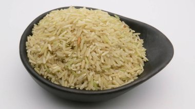 Tayland Jasmine Rice in Black Bowl, White background