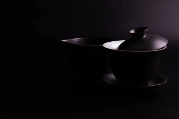 Чашка Черного Китайского Чая Чёрном Фоне — стоковое фото