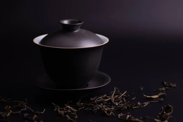 Кубок Китайського Чаю Чорному Фоні — стокове фото