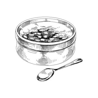 Küllü yulaf lapası, retro el çizimi vektör çizimi.