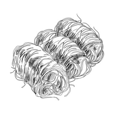 Kataifi, oryantal tatlı, retro el çizimi vektör çizimi.