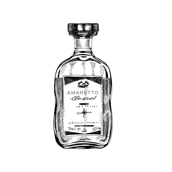 Бутылка Амаретто, векторная иллюстрация ретро ручной работы. — стоковый вектор
