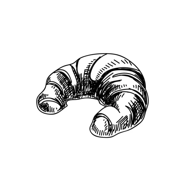 Croissant disegnato a mano in bianco e nero vettoriale illustrazione — Vettoriale Stock