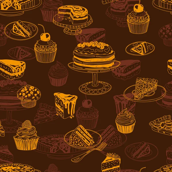 Vektör sorunsuz patten ile parti pasta ve tatlılar — Stok Vektör