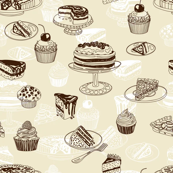 Patten sin costura vectorial con pastelería de fiesta y dulces — Vector de stock