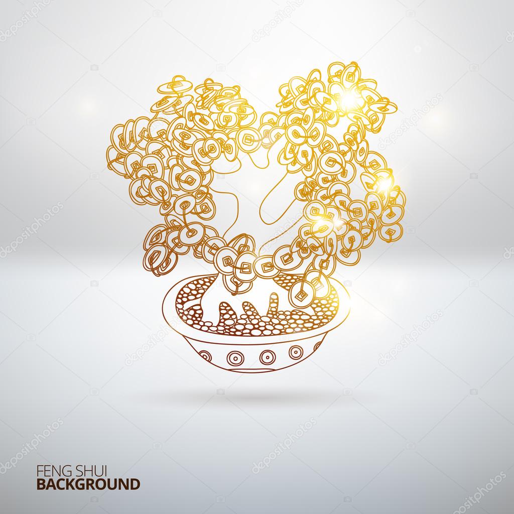 Vector illustration with Feng Shui money tree.